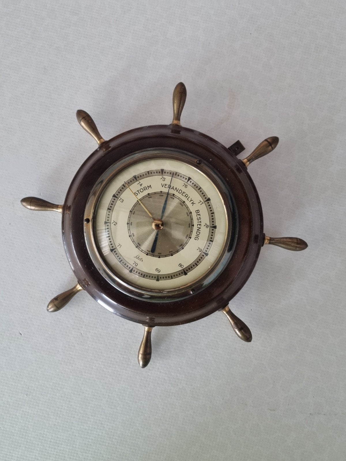 Antieke scheepsbarometer in stuurwielvorm, Ophalen, Gebruikt, Barometer