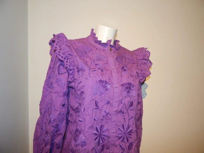 Fabienne Chapot paarse blouse open werk hartjes bloemen M, Kleding | Dames, Maat 38/40 (M), Verzenden, Paars, Fabienne Chapot