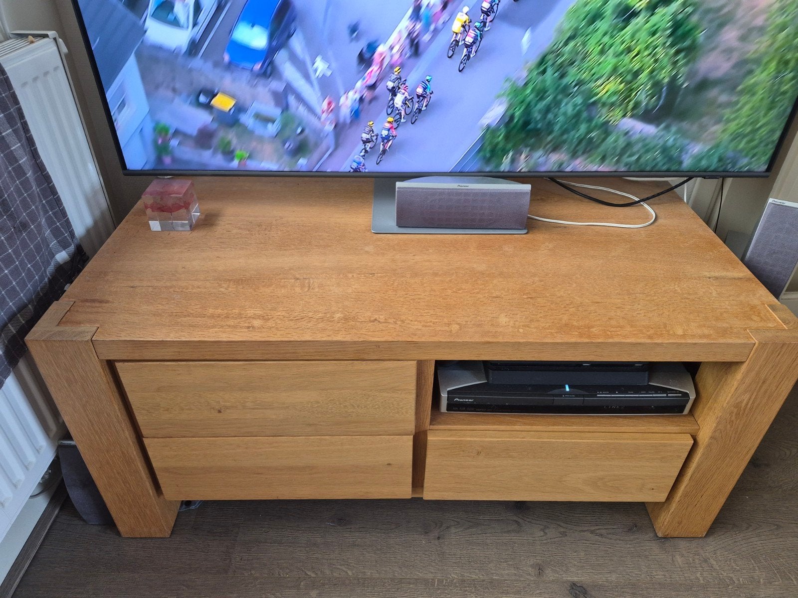 Massief eiken TV-kast 110x60x49(h) cm, Ophalen, Gebruikt, 100 tot 150 cm, Eikenhout