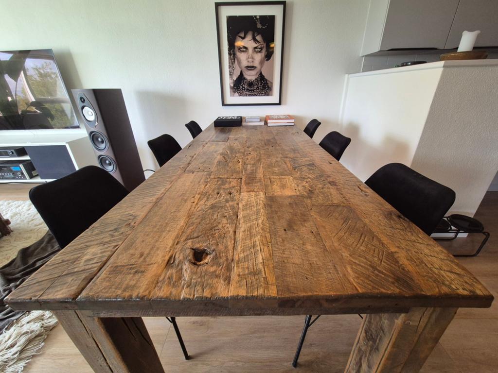 Robuuste houten eettafel - Perfect voor gezellige diners, Ophalen, Gebruikt, 200 cm of meer, 50 tot 100 cm