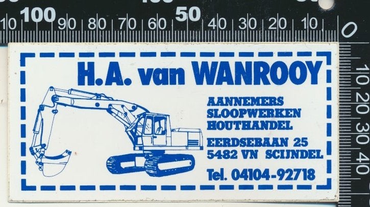 Sticker: Van Wanrooy Aannemers Sloopwerken Houthandel, Ophalen of Verzenden, Zo goed als nieuw, Bedrijf of Vereniging