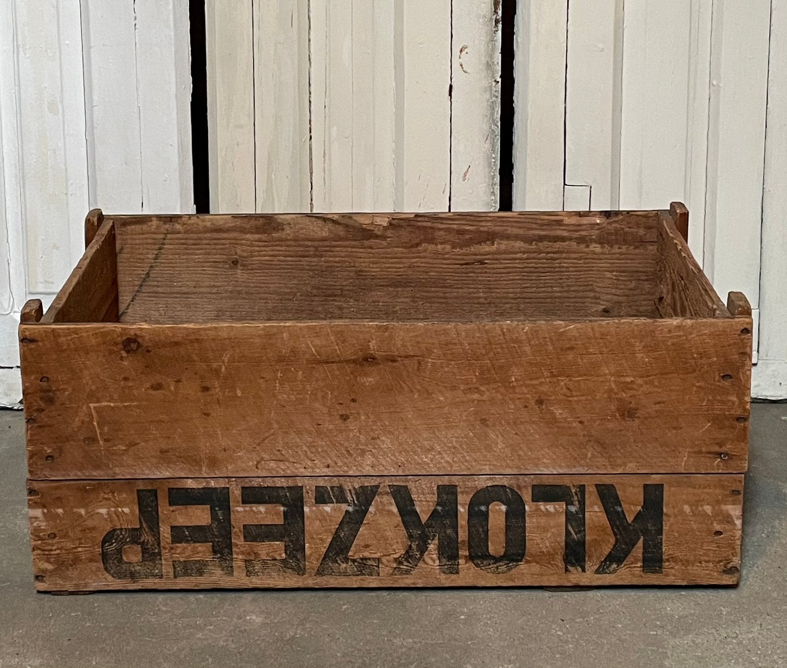 Oude houten KLOKZEEP kist / krat, Gebruikt, 50 tot 100 cm, Ophalen of Verzenden, Minder dan 50 cm