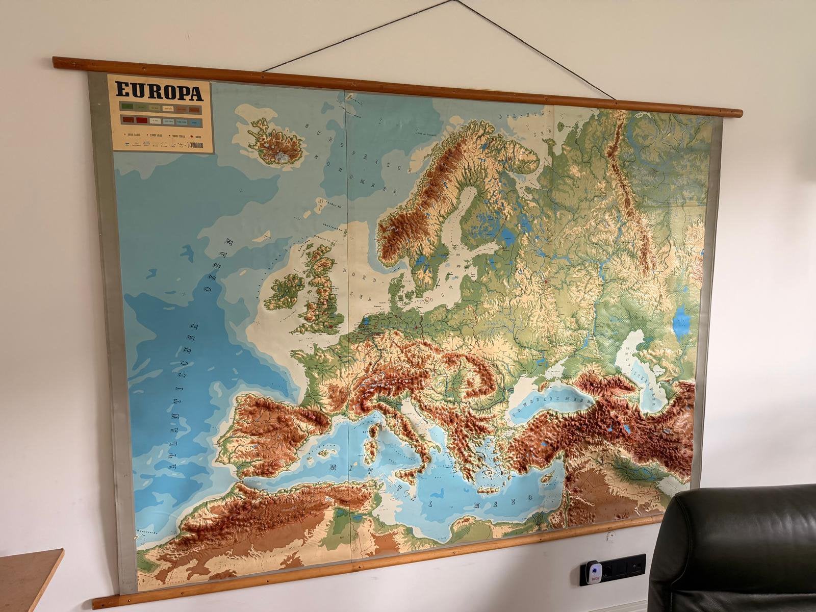 Vintage schoolkaart Europa - Reliëfkaart, Ophalen, Aardrijkskunde