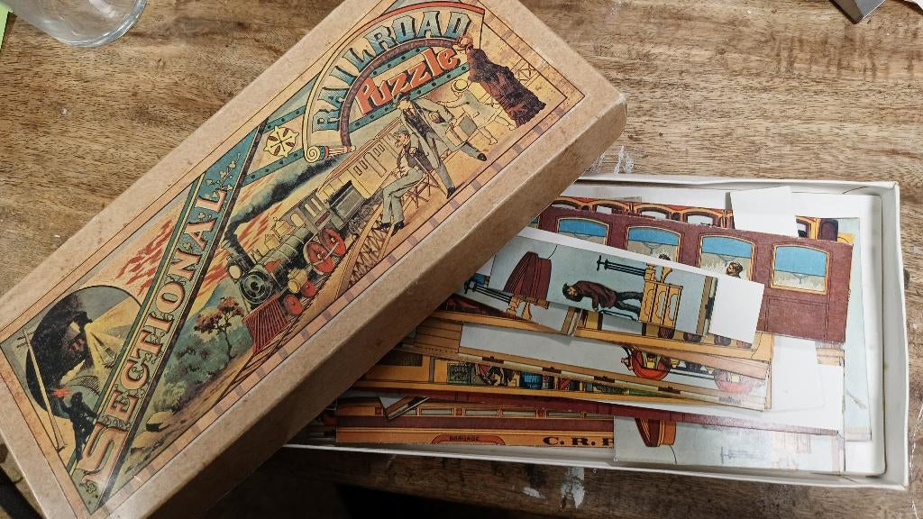 Antieke Railroad treinpuzzel ca. 1882, Ophalen of Verzenden, Minder dan 500 stukjes, Gebruikt, Legpuzzel