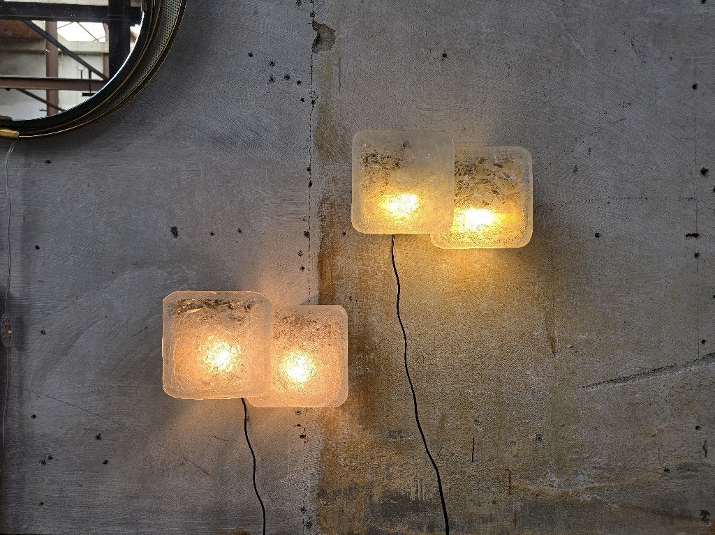 2x Jaren 70 Wandlamp IJsglas | Mid Century Design Wand Lamp, Gebruikt, Indirect licht, Wandlamp, E27 (groot)