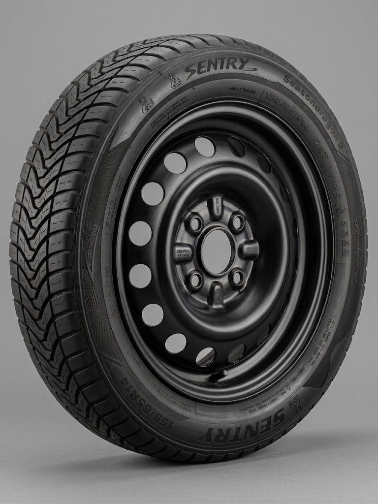 Sentry All-Season Band + Stalen Velg 155/65 R14 ET39, Ophalen of Verzenden, Gebruikt