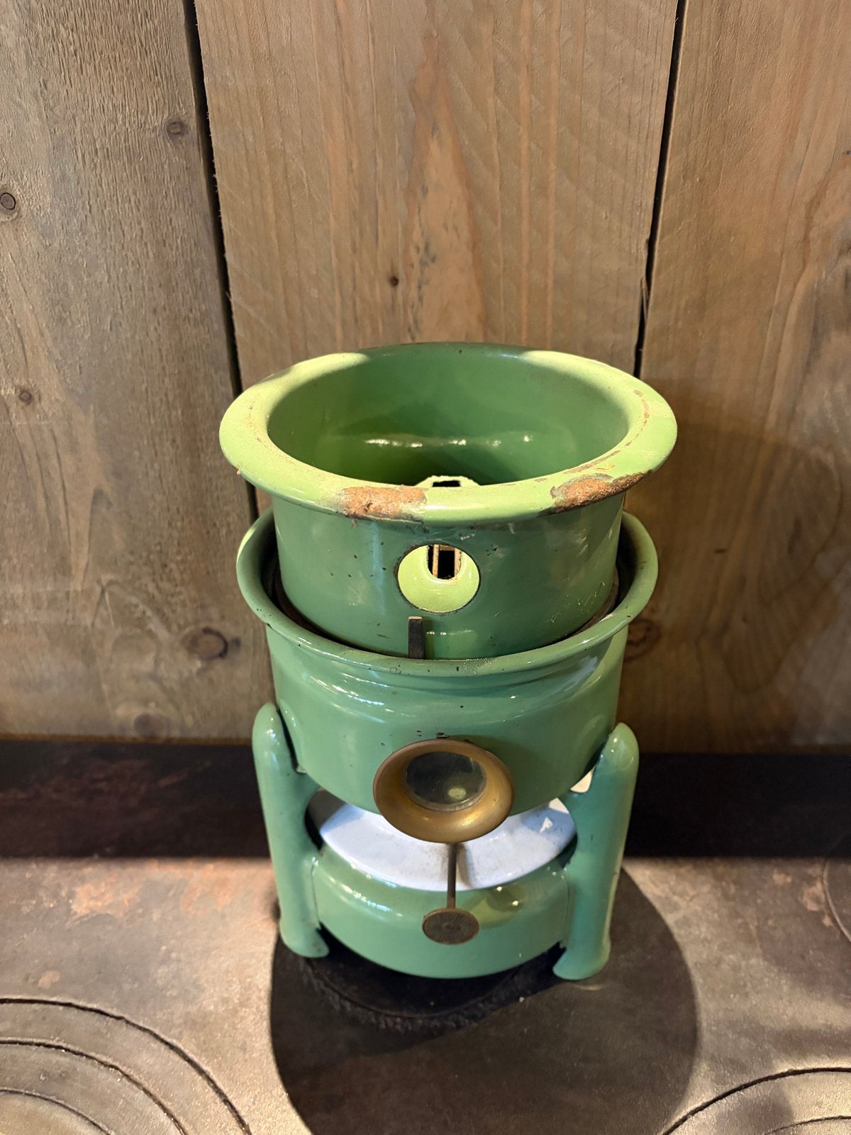 Vintage Groene Emaille Rechaud met Pan, Antiek en Kunst, Ophalen