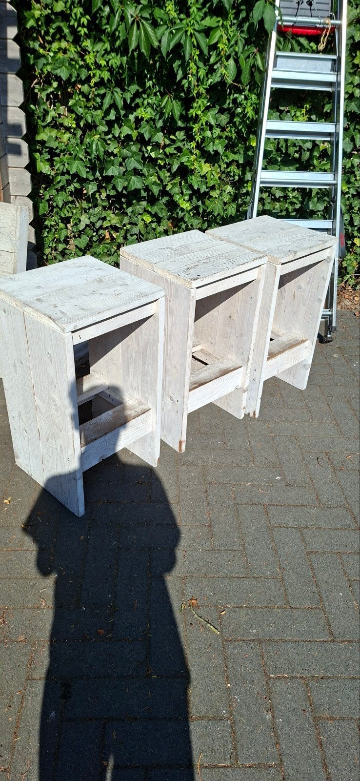Mooie barset met 2 tafels en 7 krukken, Ophalen, Gebruikt, Hout