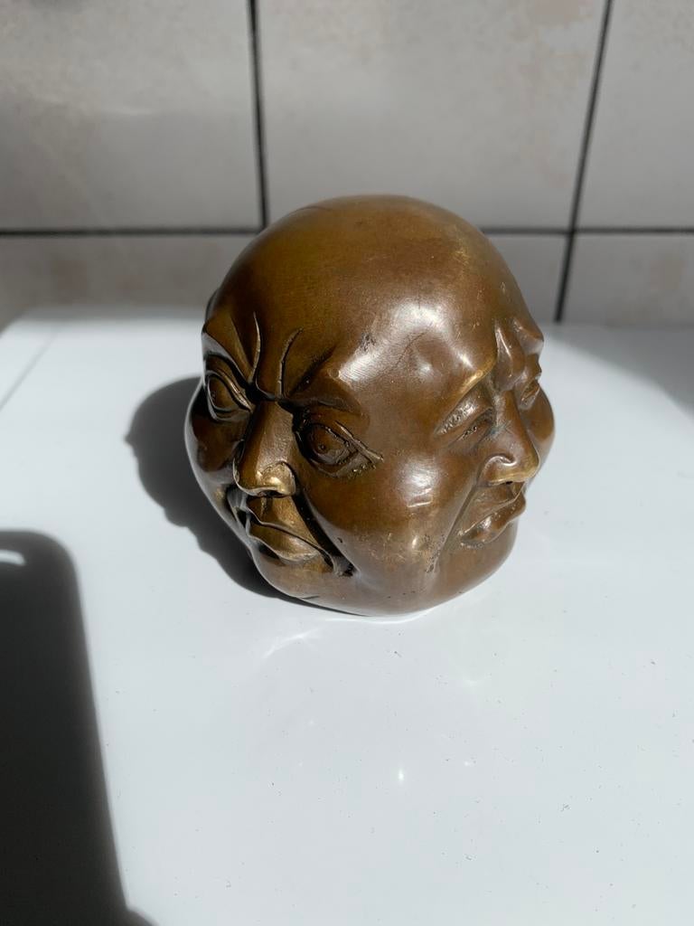 Bronzen Boedha hoofd met 4 gezichten, Verzenden, Brons