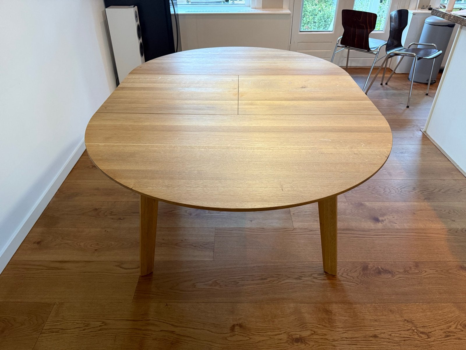 Uitschuifbare eettafel van eikenhout Sav&Økse 120cm + 50CM, Ophalen, Gebruikt, 100 tot 150 cm, Vijf personen of meer