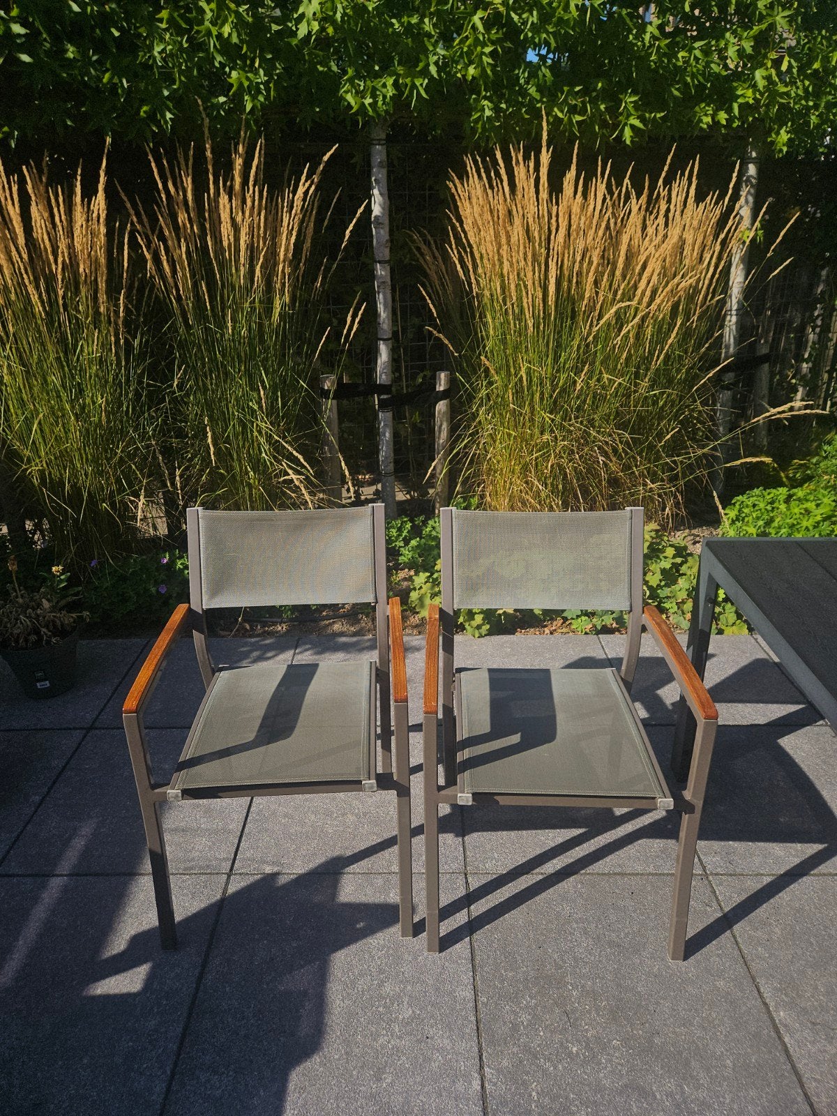 Alex tuinstoelen - 2 stuks - grijs, Tuin en Terras, Tuinstoelen, Ophalen, Gebruikt, Aluminium, Stapelbaar