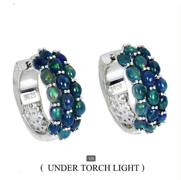 oorbellen 925 zilver 14 k w goud verguld zwarte Opaal uniek, Sieraden, Tassen en Uiterlijk, Oorbellen, Blauw, Nieuw, Ophalen of Verzenden