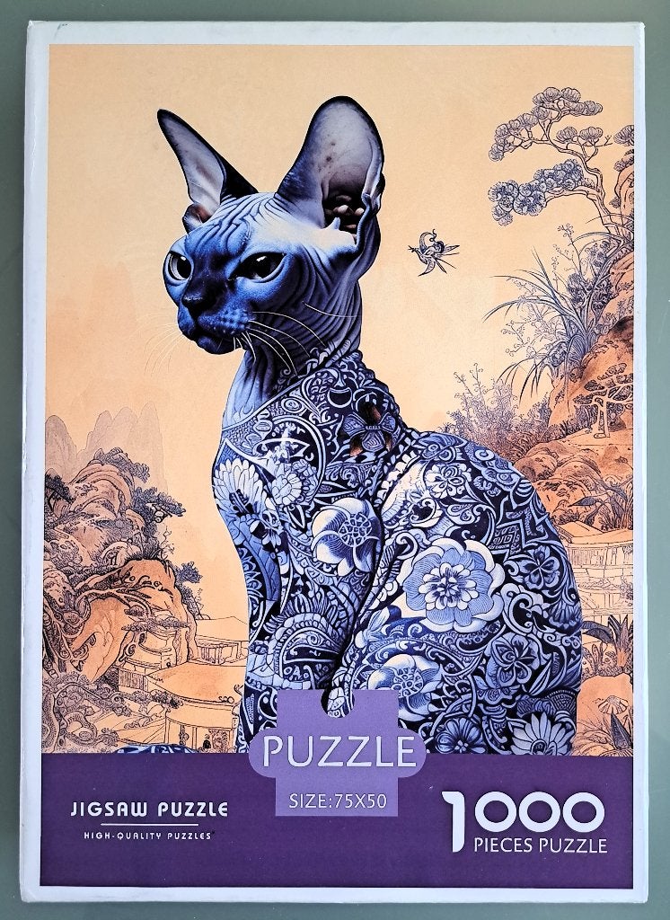 Prachtige delfsblauwe Sphynx-kat puzzel 1000 stukjes., Ophalen, 500 t/m 1500 stukjes, Zo goed als nieuw, Legpuzzel