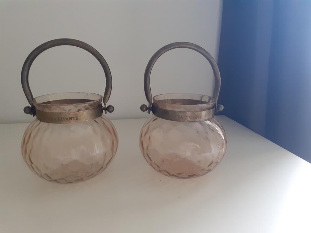 2 windlichten, oudroze, casa vivante, Overige materialen, Overige kleuren, Ophalen of Verzenden, Zo goed als nieuw