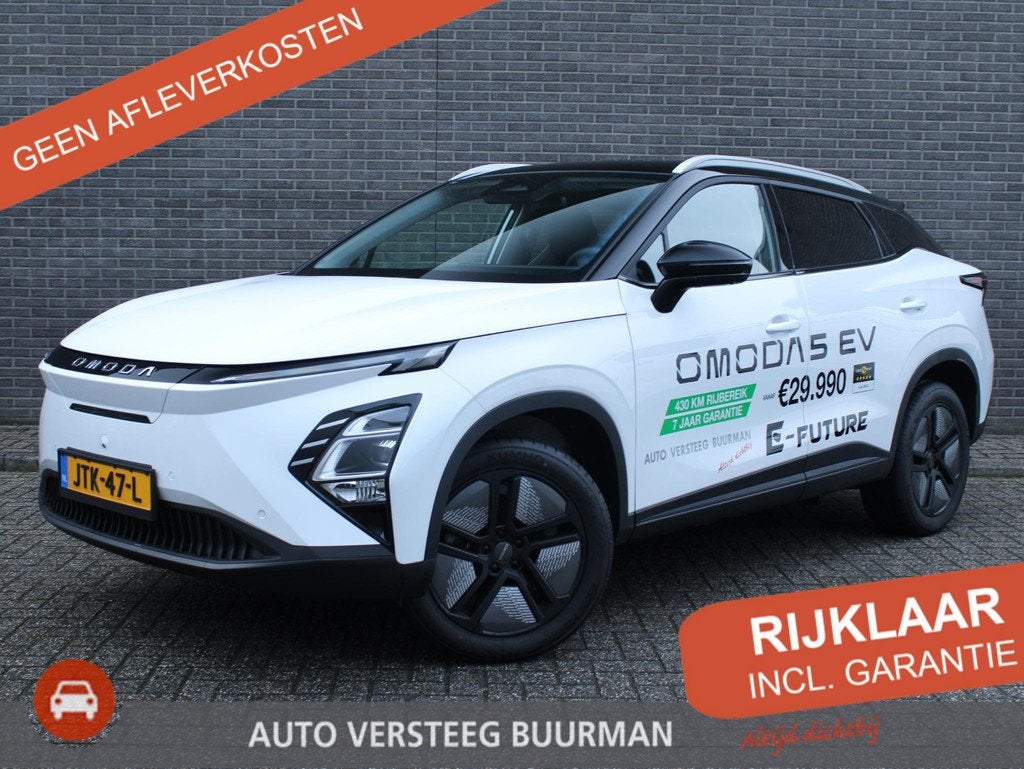 Omoda 5 EV Premium 61 kWh Automaat, Lederen Bekleding, Schui, Auto's, Overige Auto's, 12 maanden, 33 min, Wit, Origineel Nederlands
