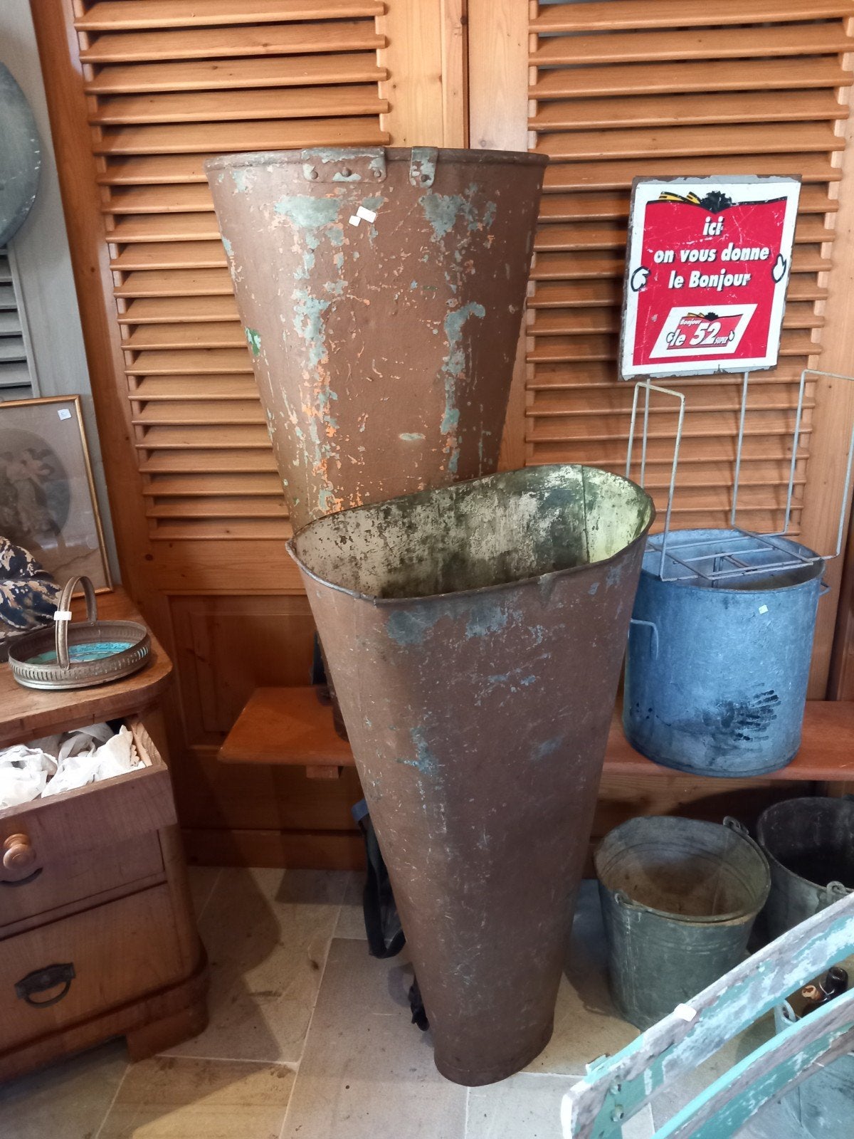 oude franse ijzeren druiven plukbakken, Antiek en Kunst, Curiosa en Brocante, Ophalen