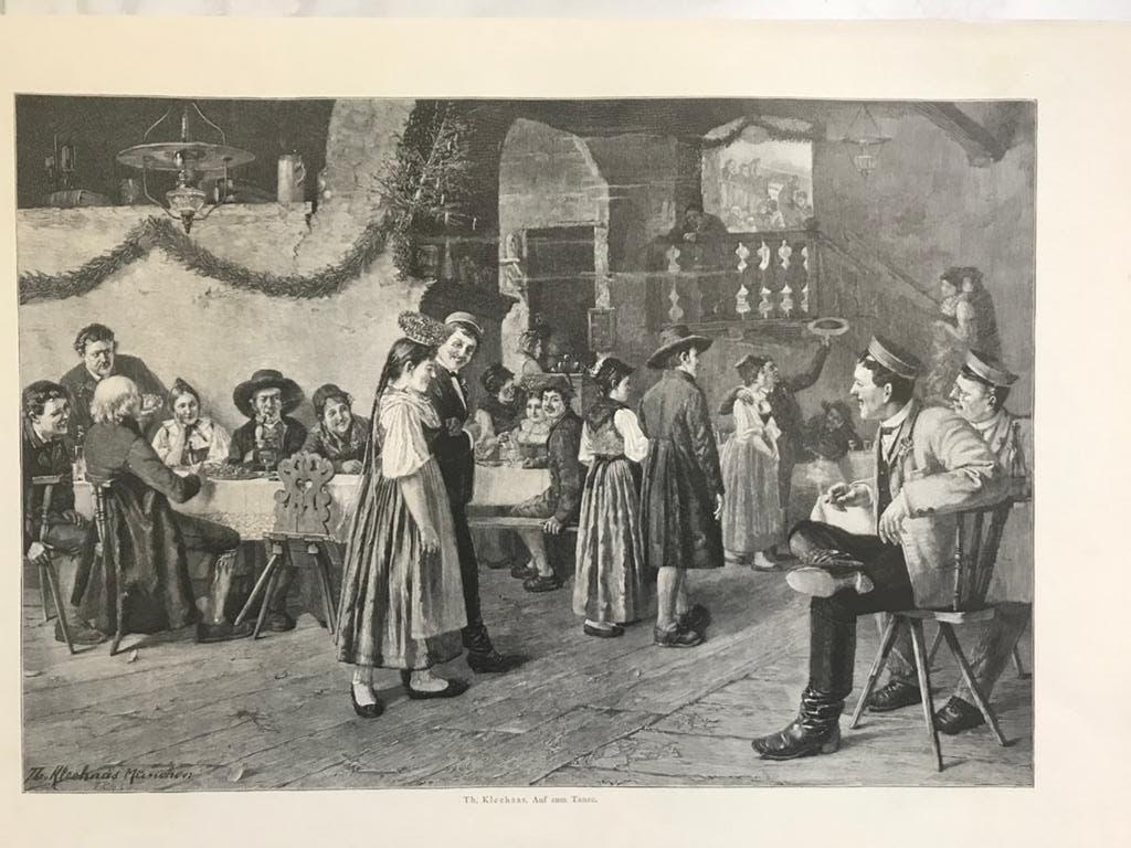 Th. Kleehaas - Auf zum tanze, 1896, or. gravure, 32x22cm., Origineel, Dagelijks leven, Ophalen of Verzenden, Gravure