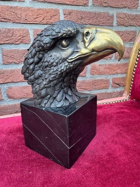 fraai bronzen beeld , levensechte ADELAARSKOP, Brons, Beeld, Vogel, Gemerkt