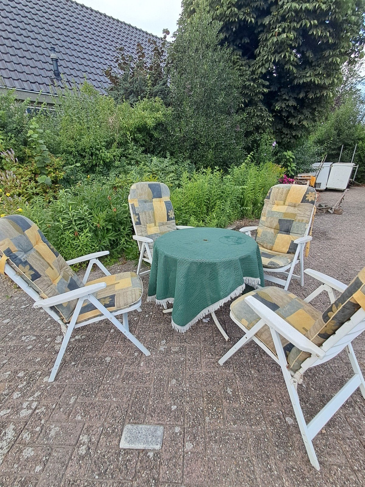 4 tuinstoelen met tafel en kussens, Ophalen, Campingstoel