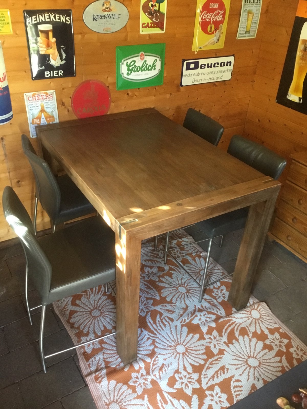 Tafel met 4 hoge stoelen, Ophalen, 100 tot 150 cm, 50 tot 100 cm, Zo goed als nieuw