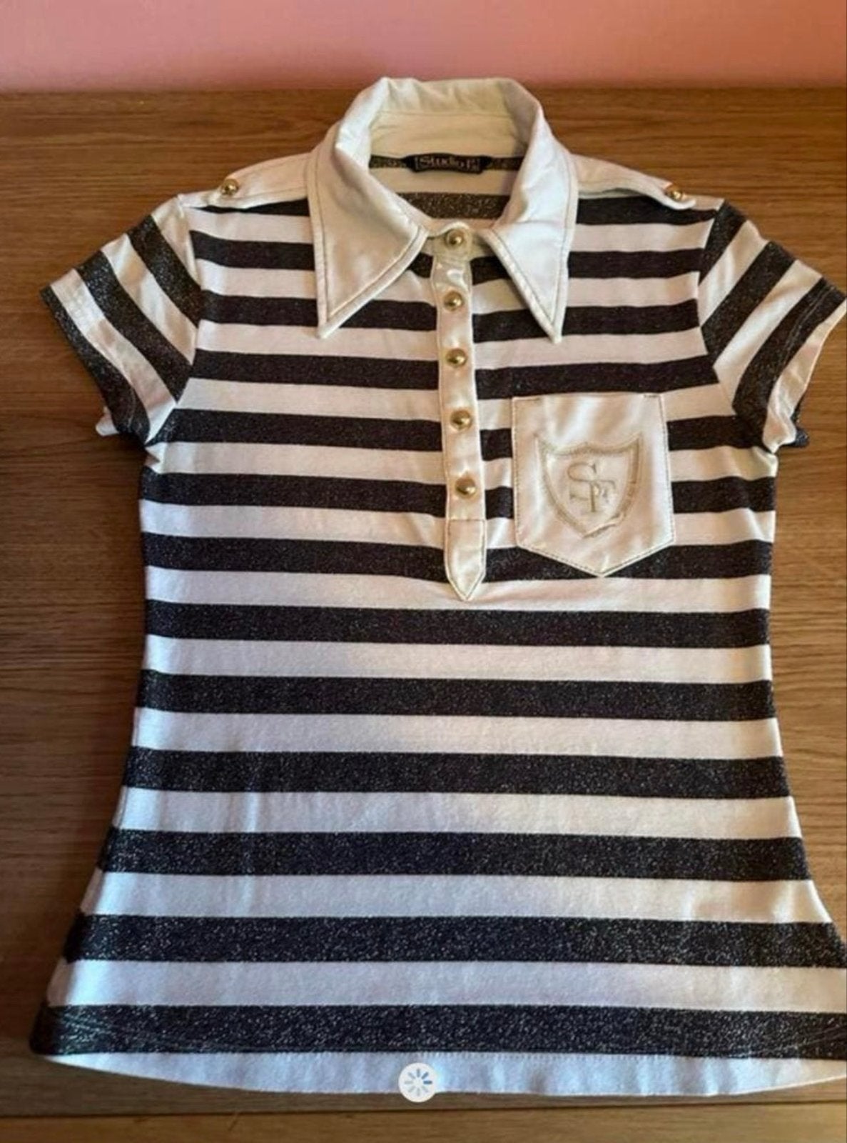 2x Zwart-wit gestreepte shirts met glitter - Maat S, Zwart, Ophalen of Verzenden, Zo goed als nieuw, Korte mouw
