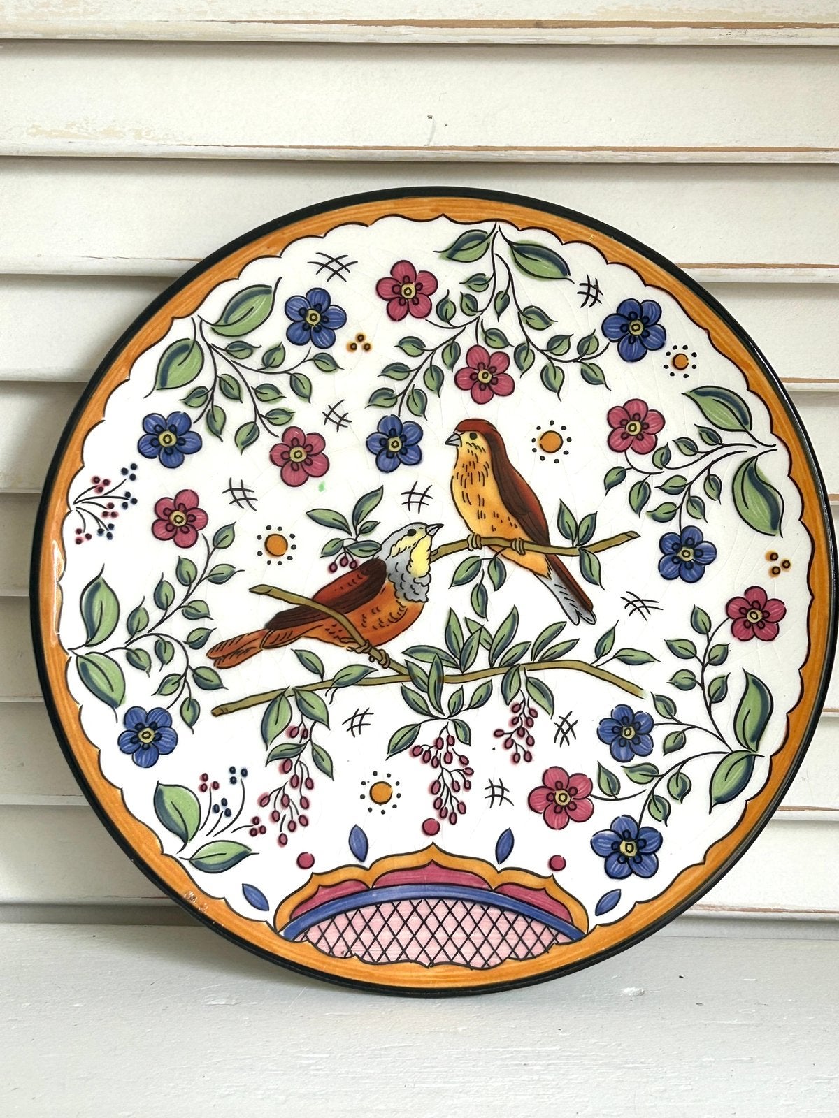Vintage Spaans keramisch wandbord Ceraplate vogels bloemen, Ophalen