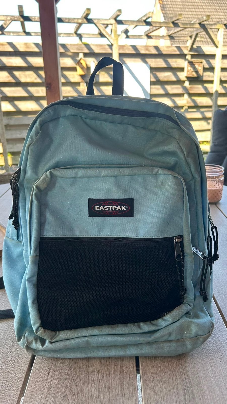 Lichtblauwe glitter Eastpak rugzak, Ophalen of Verzenden, Gebruikt, 25 tot 40 cm, Eastpak