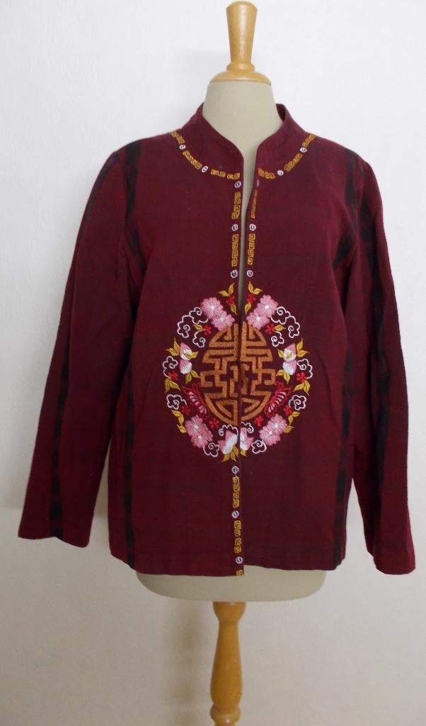 100% katoenen wijnrood borduur jasje! L/XL, Overige kleuren, Verzenden, Maat 42/44 (L), Zo goed als nieuw
