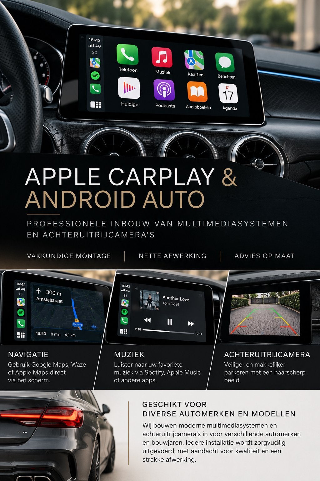 Apple CarPlay & Android Auto | Achteruitrijcamera Inbouw, Ophalen, Nieuw