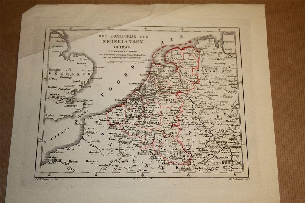 Antieke kaart - Koningrijk der Nederlanden in 1830 - Witkamp, Gelezen, Ophalen of Verzenden, Landkaart, 1800 tot 2000