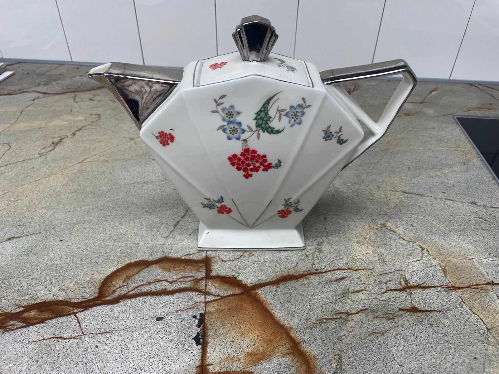 Vintage Art Deco Theepot Porselein Victoria Czechoslovakia, Ophalen of Verzenden