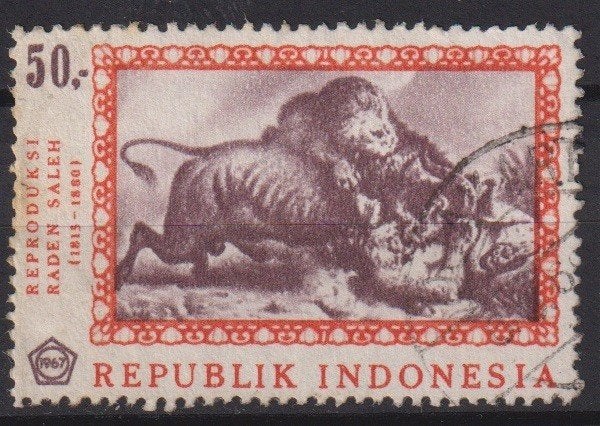 Indonesie 1967 Schilderij Raden Salah Wilde dieren, Verzenden, Gestempeld, Dier of Natuur