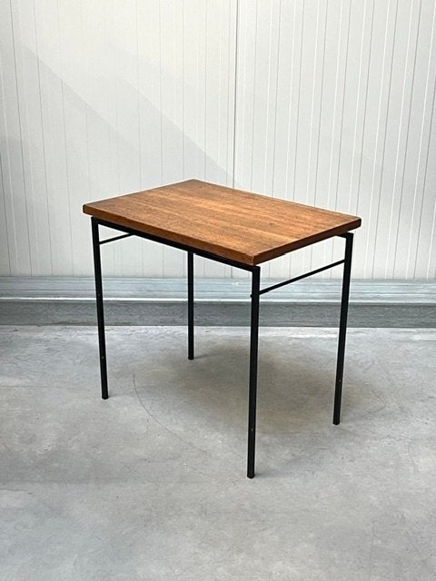 Jaren 60 bijzettafel vintage retro tafeltje hout side table, Ophalen, Minder dan 55 cm, Gebruikt, .
