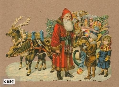 Kerstman bij arreslee vol cadeau`s poezieplaatjes 5033, Ophalen of Verzenden