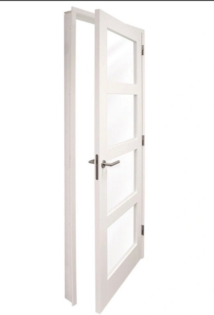 Nieuwe binnendeur met glaspanelen en kozijn, Ophalen, 80 tot 100 cm, 215 cm of meer, Binnendeur