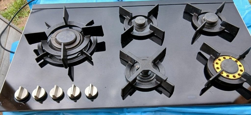 gasfornuis ATAG HG9571MBA (5-pits) inbouwkookplaat., Ophalen, Gebruikt, Zwart, 50 tot 100 cm