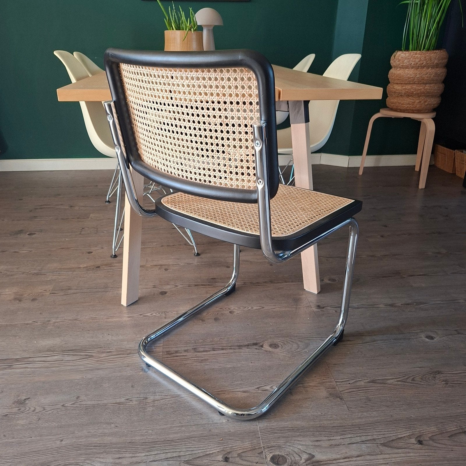 16x Thonet stijl Cesca Breuer buisstoel zwart Rotan webbing, Hout, Vintage Bauhaus retro design, Zwart, Nieuw