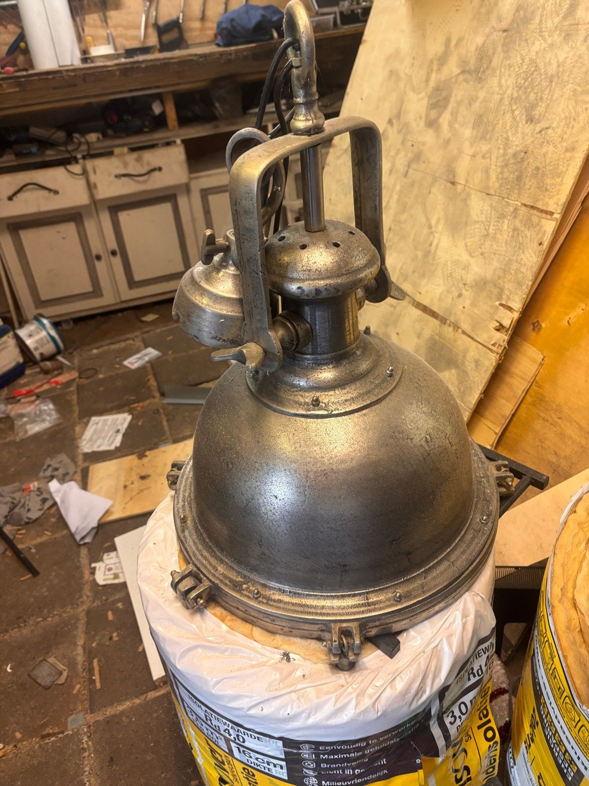 2x Industriële metalen hanglampen, Ophalen of Verzenden, Gebruikt, Metaal