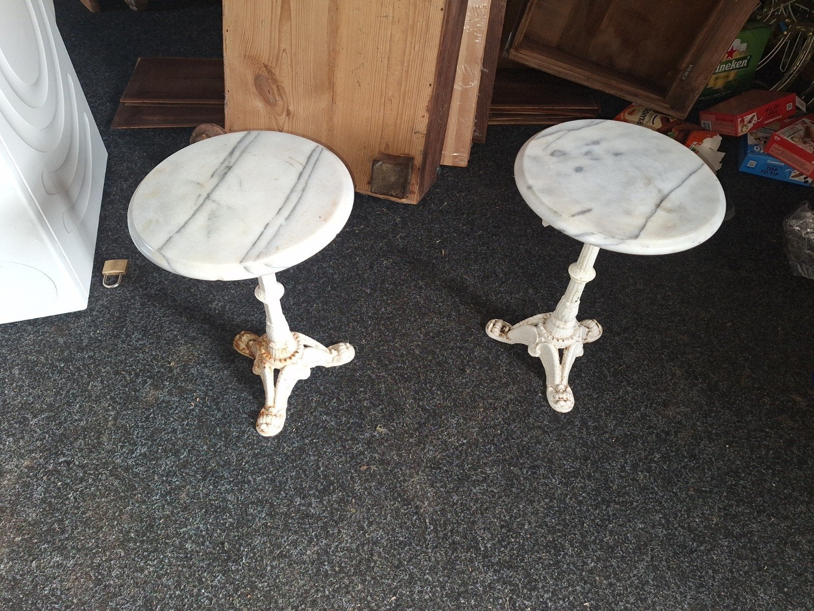Set van 2 Antieke Bistro Tafels met Marmeren Blad, Ophalen