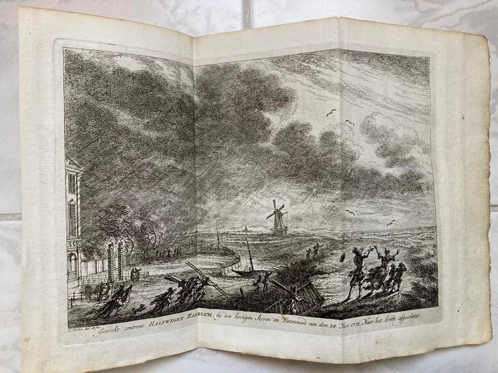 Gezicht omtrent Halfwegen Haerlem, 1775,Simon Fokke, 21x14cm, 2000 tot heden, Militair, Ophalen of Verzenden, 14 cm