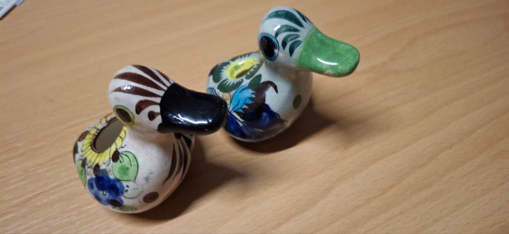 2 Mexicaans Tonala Aardewerk Vogelbeeldje - Handgeschilderd, Ophalen of Verzenden