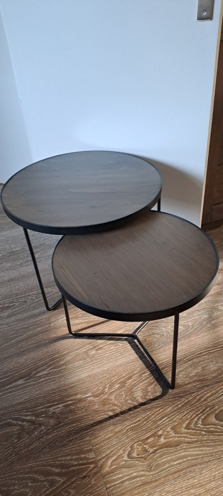 Set van 2 ronde bijzettafels - industrieel design, Huis en Inrichting, Tafels | Bijzettafels, Ophalen, Minder dan 45 cm, Minder dan 55 cm