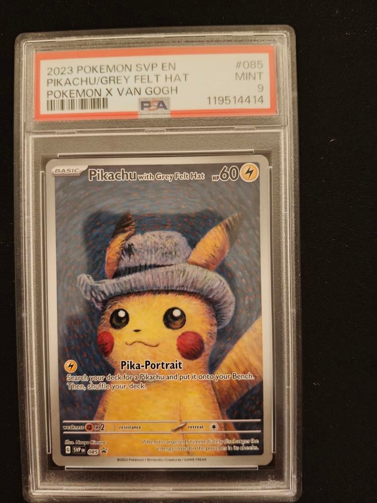 Pikachu with grey felt hat #svp 085 (Van Gogh) PSA 9, Ophalen, Zo goed als nieuw, Losse kaart