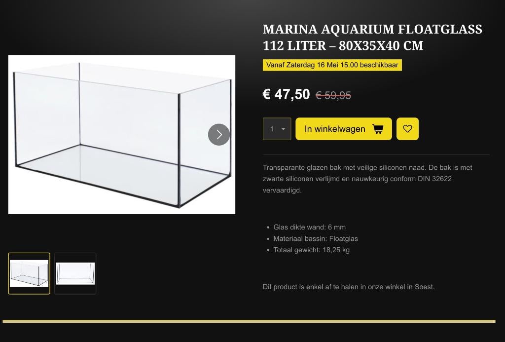 Bodemprijm:MARINA Aquarium Floatglass 112 Ltr – 80x35x40 cm, Ophalen, ., Nieuw, Overige merken