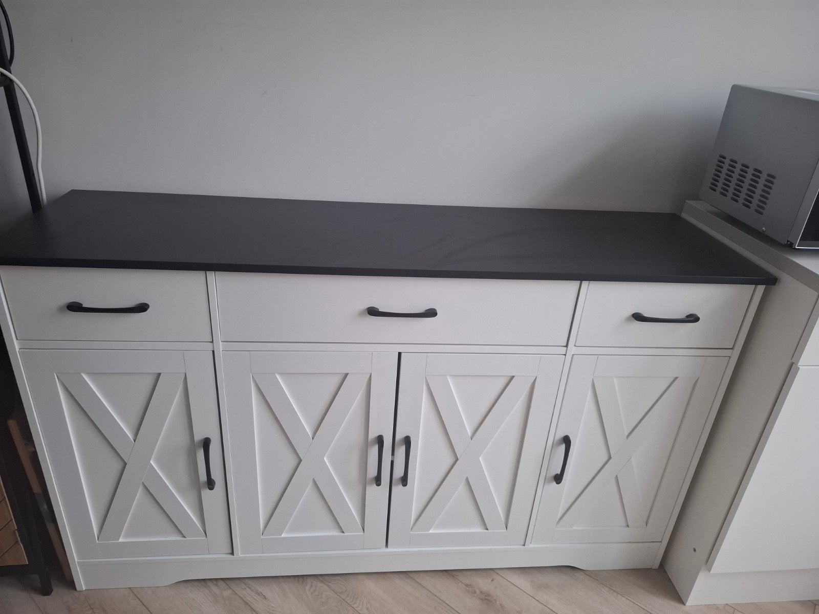 Modern Dressoir met Opbergruimte - Wit met Zwart Blad, Huis en Inrichting, 100 tot 150 cm, Met lade(s), Ophalen of Verzenden, Zo goed als nieuw