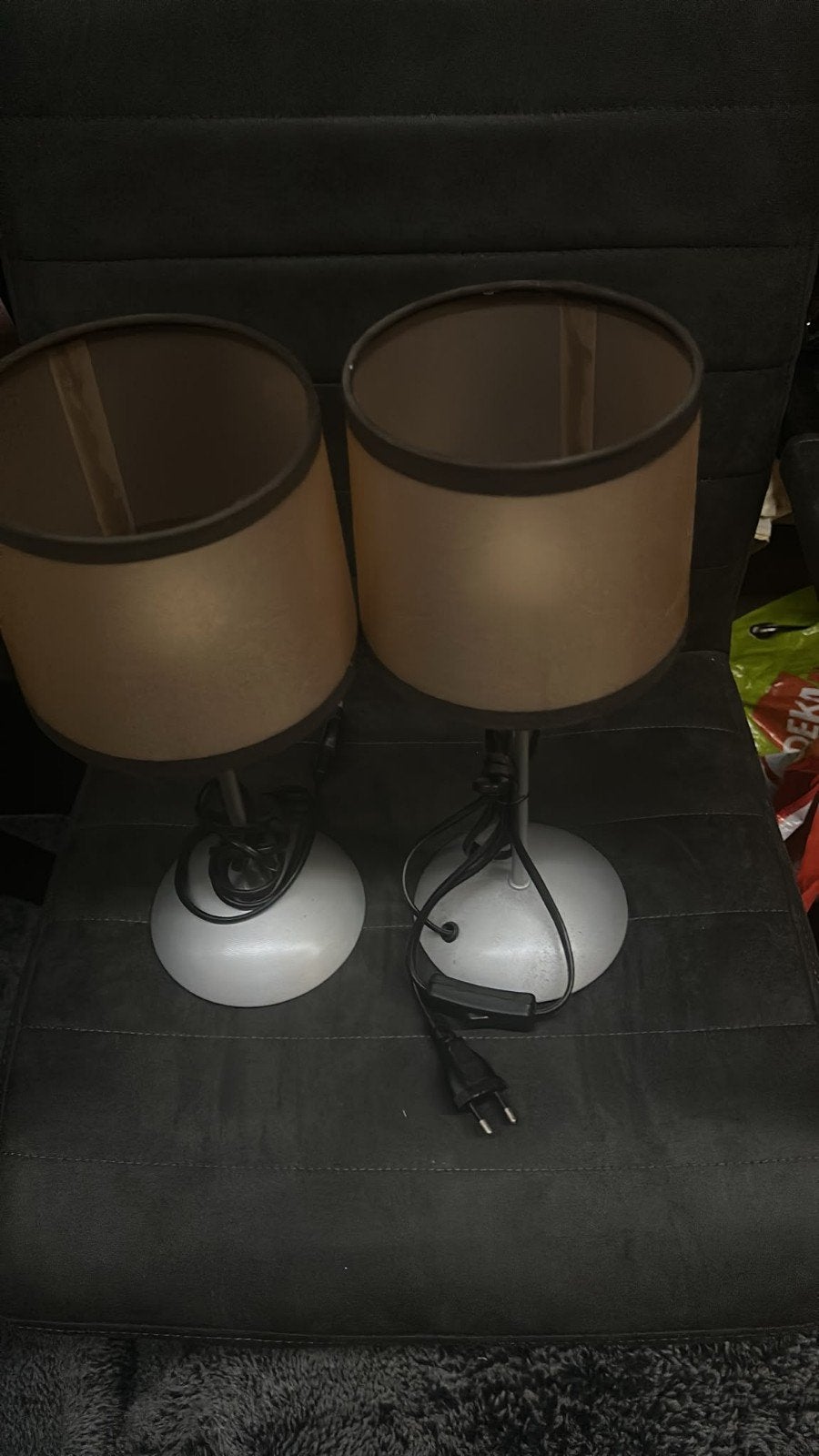 Set van 2 tafellampen met bruine kappen, Ophalen, Gebruikt, Metaal, Met kap
