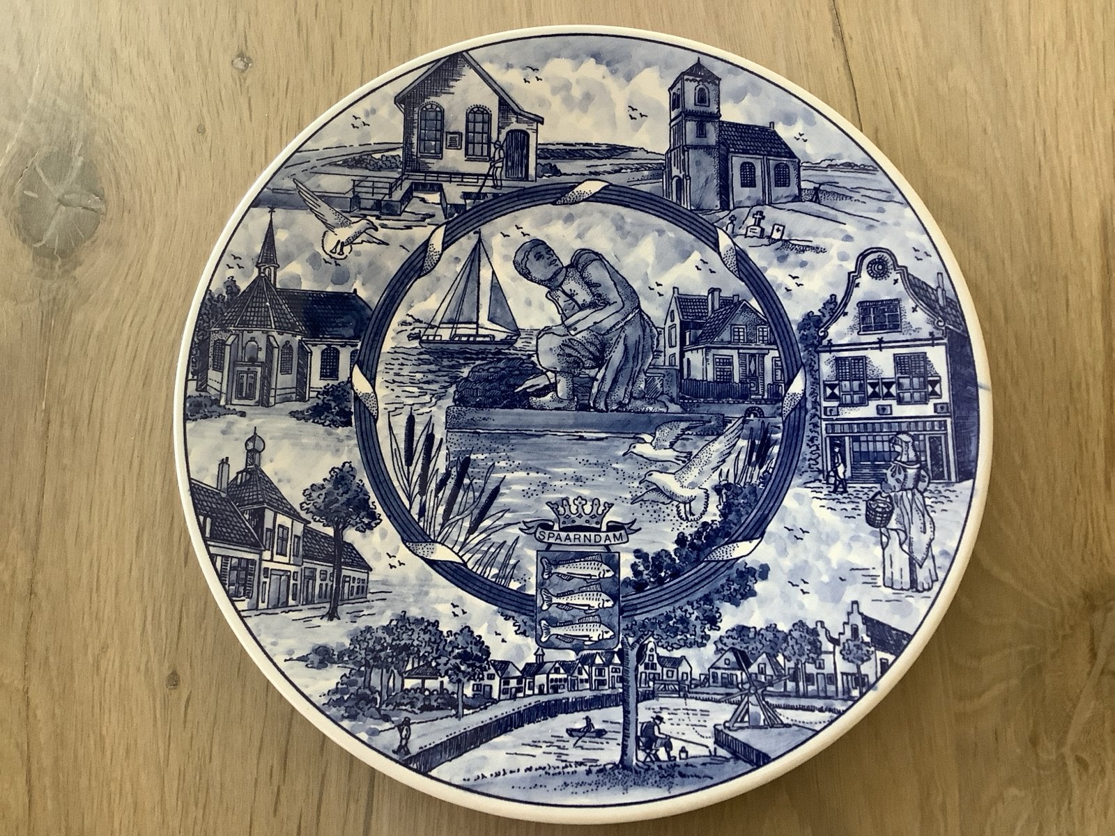 Delfts Blauw Wandbord "Spaarnedam" - De Schoonheid van Kenne, Antiek en Kunst, Ophalen of Verzenden