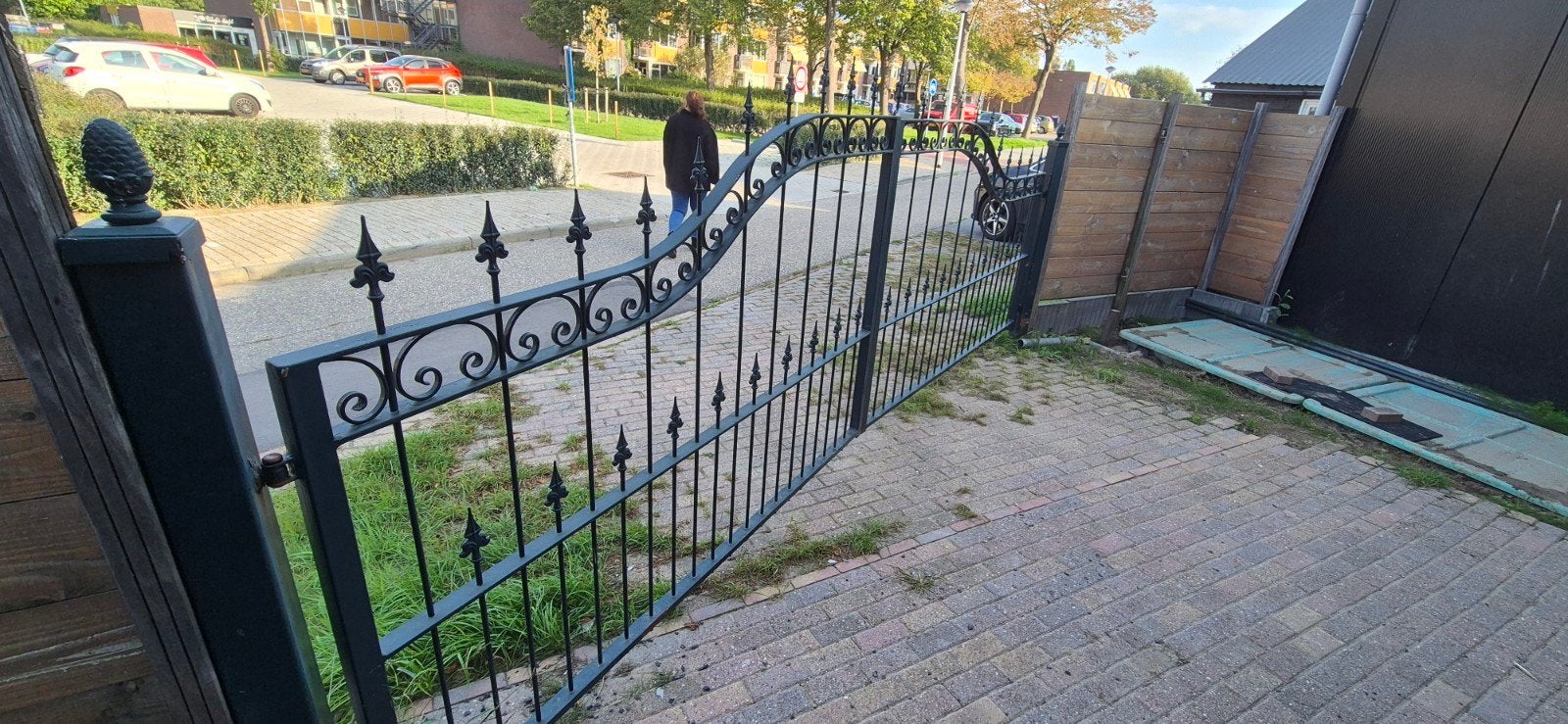 Sierlijk Zwart IJzeren Hekwerk met Poort 5meter breed, Ophalen, Met poort, Gebruikt, Sierhekwerk