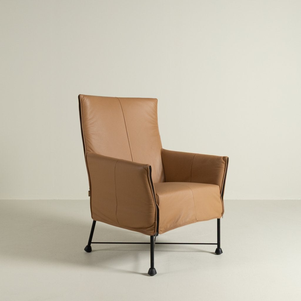 Montis Charly Fauteuil Zand Leer - Zwart (Op Doppen), Niet ingevuld, Zo goed als nieuw, Niet ingevuld, Niet ingevuld
