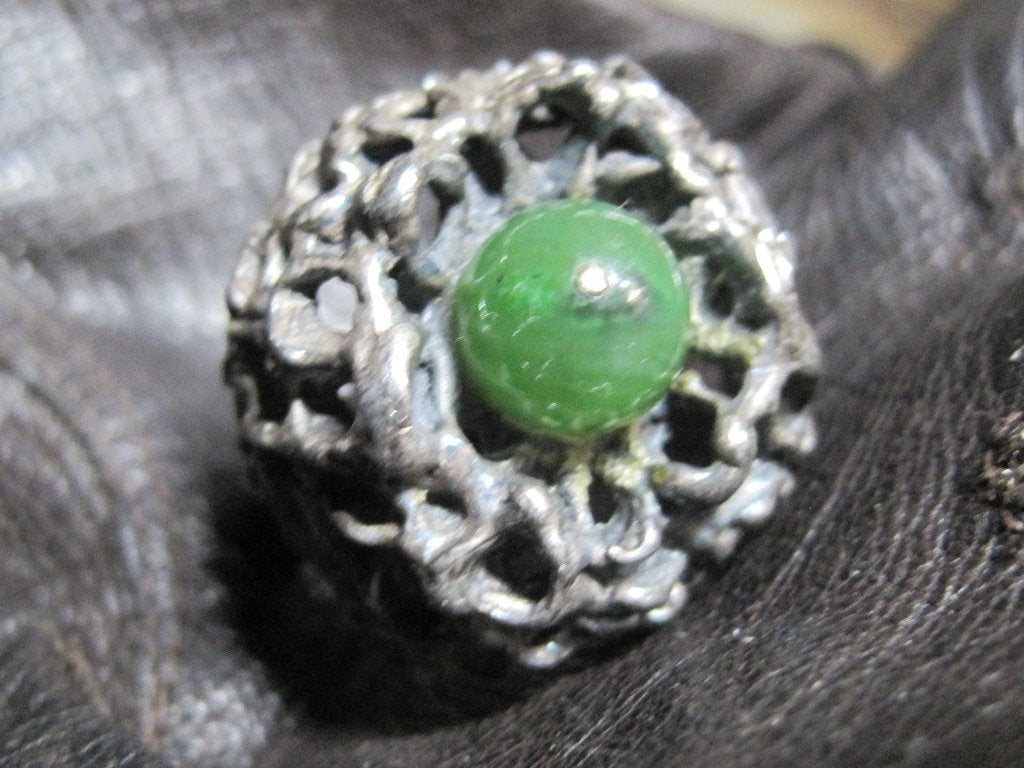 Vogelnest design jade ring zilver 835 circa 1950 zeldzaam, Sieraden, Tassen en Uiterlijk, Ringen, Ophalen, Zo goed als nieuw, 17 tot 18
